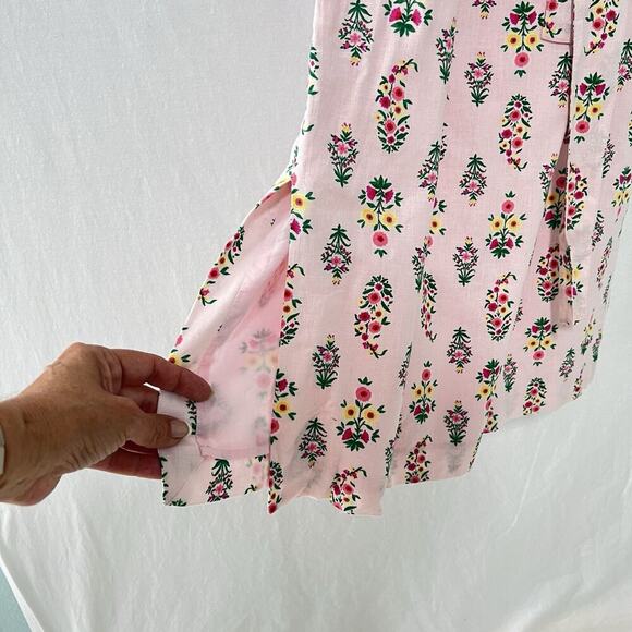 Ann Taylor Pink Floral Linen Blend Tie Waist Sheath Dress Size 10 Pockets Lined - Picture 13 of 14